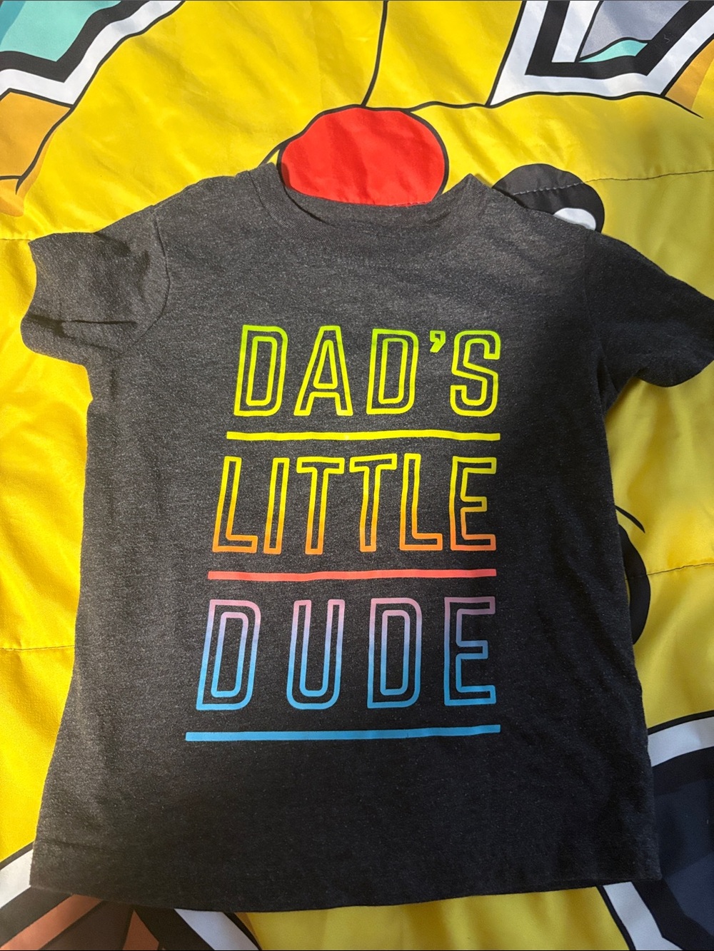 Gymboree Black Tee with Neon Gradient "Dad's Little Dude"